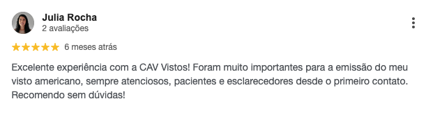 Avaliação de cliente da CAV Vistos publicada no Google