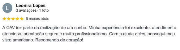 Avaliação de cliente da CAV Vistos publicada no Google