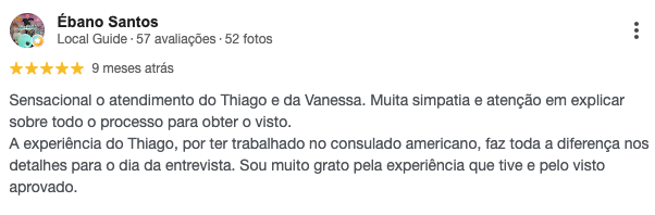Avaliação de cliente da CAV Vistos publicada no Google