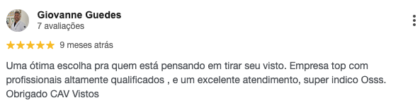 Avaliação de cliente da CAV Vistos publicada no Google